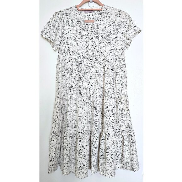 Miroh Ditsy Dot Short Sleeve Tiered Shift Mini Midi Dress S - Picture 1 of 7